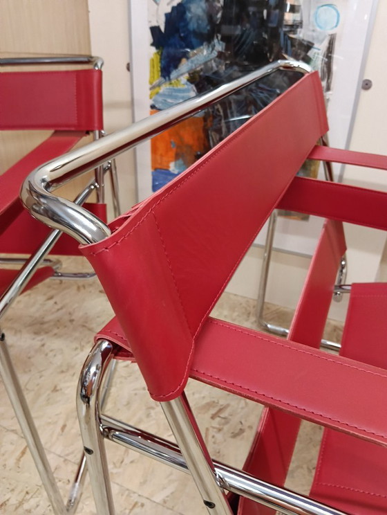 Image 1 of KNOLL Studio Set van 2 WASSILY B3 fauteuils (NIEUW) in rood leer