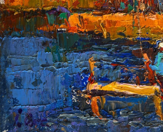 Image 1 of Original Oil Painting Autumn River Landscape Autumn mood near the river