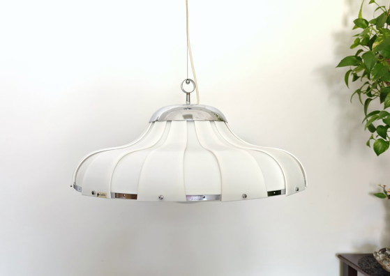 Image 1 of Vintage XL Meblo Pendant Light / Rare Meblo Guzzini Ceiling Light / White Acrylic Light/ Mcm Lightning / Big Hanging Light 