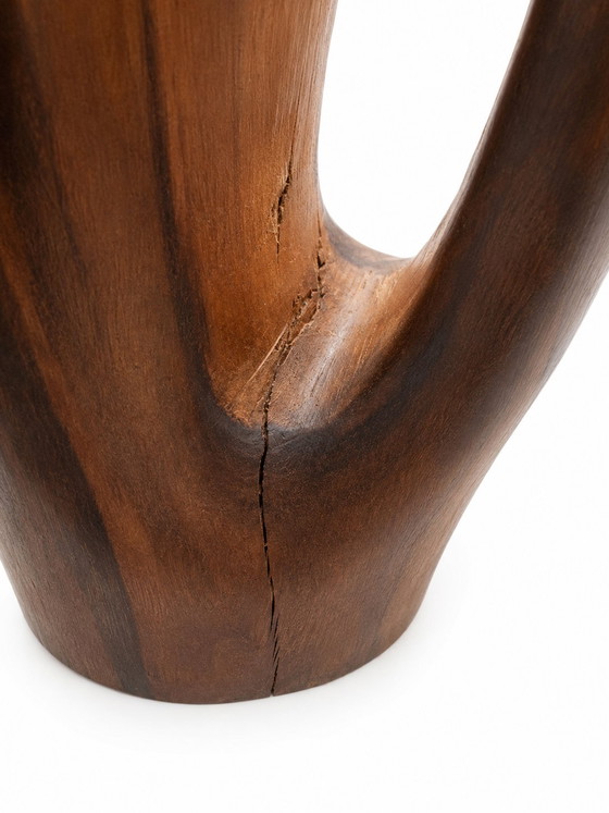 Image 1 of Sculpturale olijfhouten kan/vaas uit het midden van de 20e eeuw – Alexandre Noll-stijl (jaren 1950/1960)