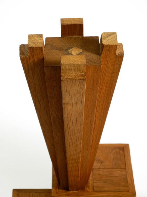 Image 1 of Two Unique Mid-Century Standing Ashtrays Consisting of Red Alabaster Cup with Beautiful Wooden Stand with Shelves