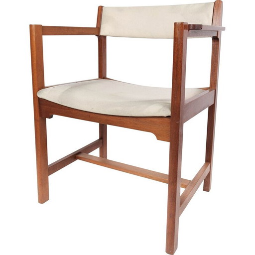 Vintage Danish armchair in mahogany and light fabric by Søborg Furniture, 1960s