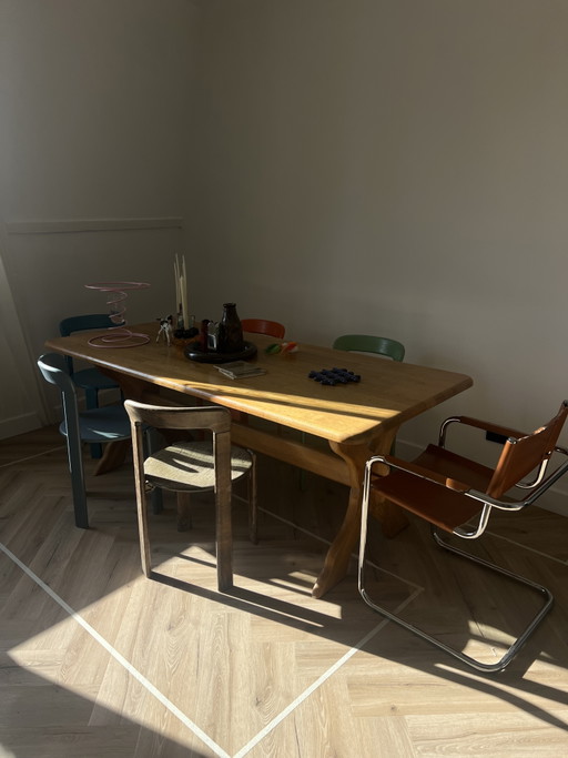 Danish Solid Oak Brutalist Dining Table – eettafels, Wood