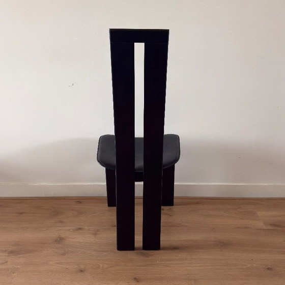 Image 1 of Set van vier volledig zwarte eetkamerstoelen met hoge rugleuning in de stijl van Pietro Constantini, jaren 70, Italië