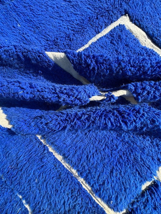 Image 1 of Marokkaans blauw Beni Mrirt tapijt 300x340 cm - Handgemaakt wollen tapijt, blauw geometrisch vloerkleed