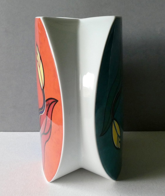 Image 1 of Farbige Designer-Vase, Rosenthal, Porzellan, J.V.D. Vaart, Signiert