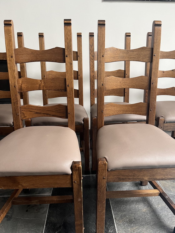 Image 1 of Vintage stoelen met nieuw skai bekleed set van 6