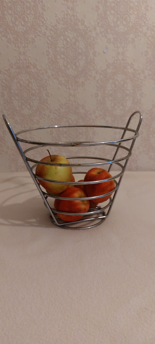 Vintage Chrome Fruit Bowl Wire Basket