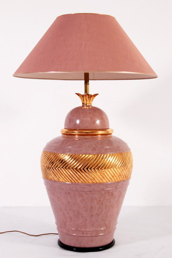 Image 1 of Large Italian Vintage Porcelain Lamp With Gold Detail