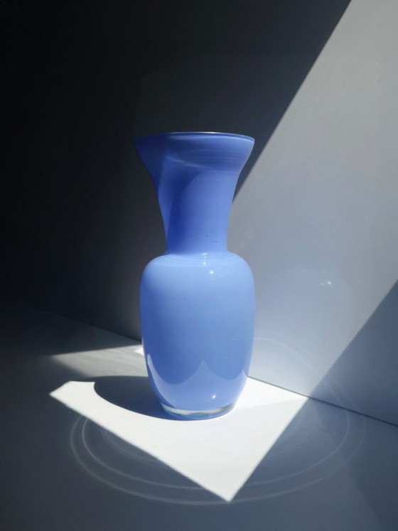 Vintage Italian opal glass vase in blue, large designer vase 35 cm (photo 3 of 5)