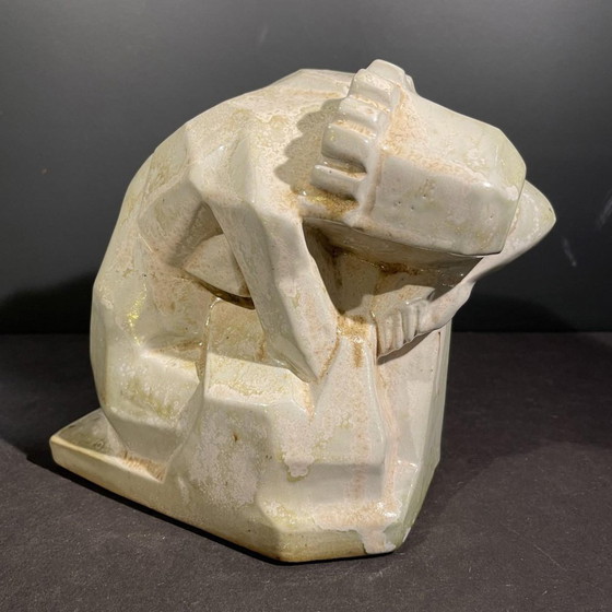 Grande Sculptures en grès salé cuit d'une femme nue endormie par Angelo Hecq pour Roger Guerin, 1930 (photo 3 of 16)