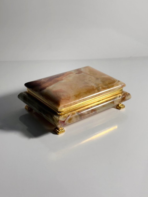 Vintage alabaster marble Italian jewelry box casket cigarette case stone onyx box tin Carrara Italian