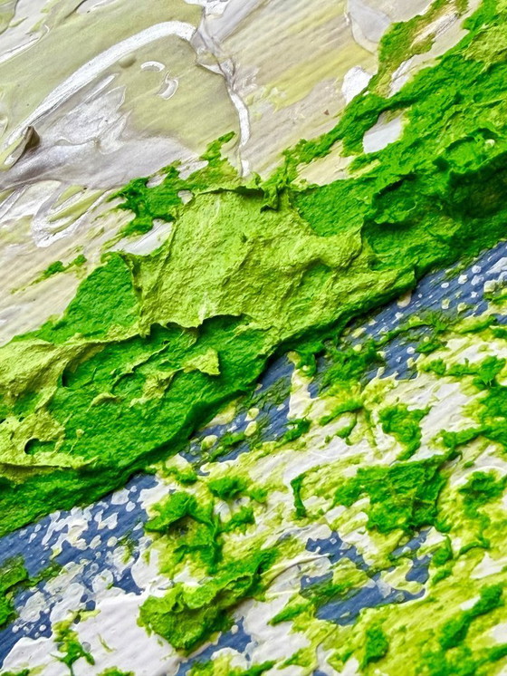 Image 1 of Abstract painting VOLT Chlorophyll, original modern artwork 18 x 24 cm.