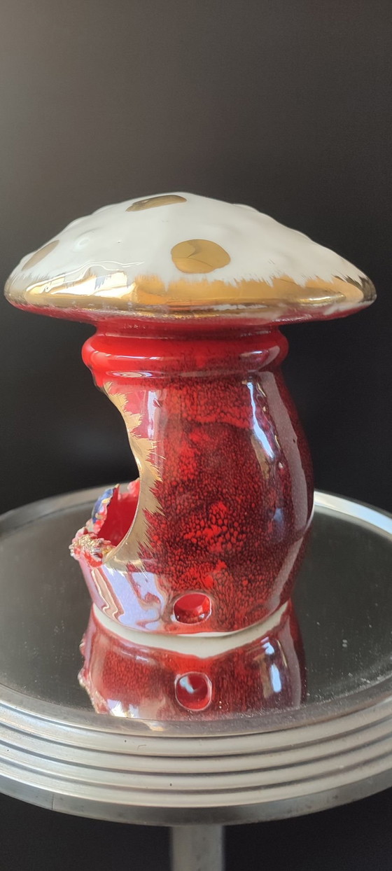 Vallauris enamelled ceramic mushroom lamp, 60s/70s. – Table lamps (photo 4 of 13)