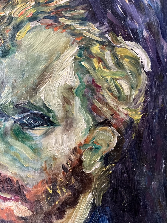 Image 1 of Original Expressionist Oil Painting on Canvas – Vintage Portrait, 1960s–1970s