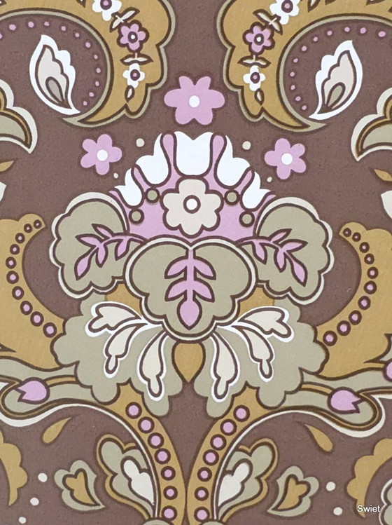14298 Vintage Barok Behang Bruin Roze Goudgeel New Old Stock – Wanddecoratie, Paper (photo 4 of 8)