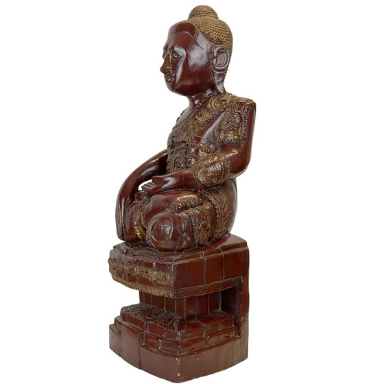 Estatua de Buda Mandalay birmana antigua en laca Thit-si y pan de oro – Período Konbaung, aprox. 1870 (photo 8 of 11)