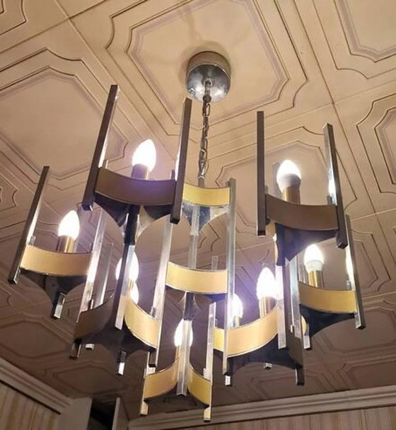 Lampadario vintage in cromo e ottone di Sciolari – Illuminazione, Vetro (photo 4 of 7)