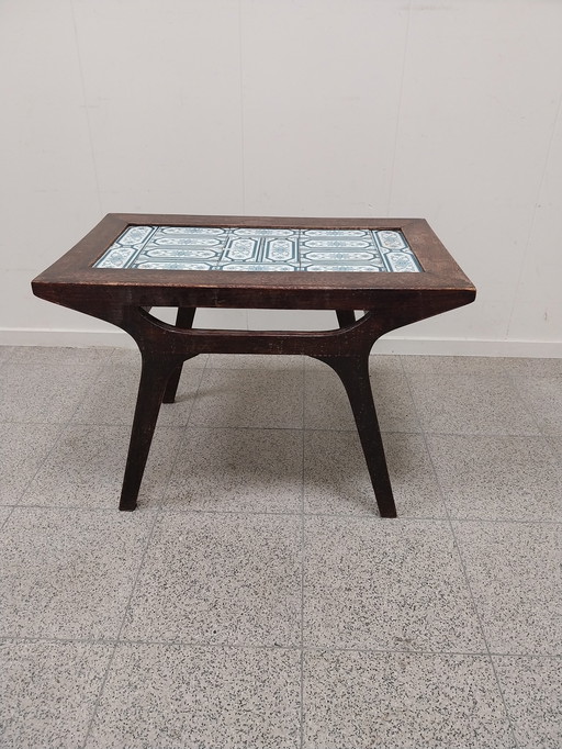 1 x Scandinavian Side Table With Blue and White Tiles