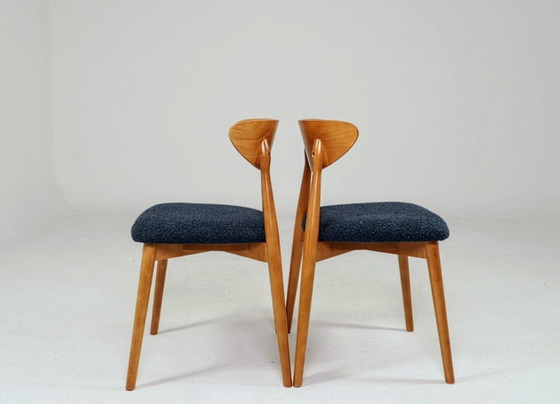 Image 1 of Scandinavische eetkamerstoelen set van 4, marineblauw met krullend design