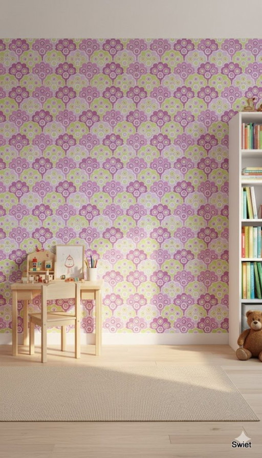 14308 Papier peint floral style rétro vintage rose Inke