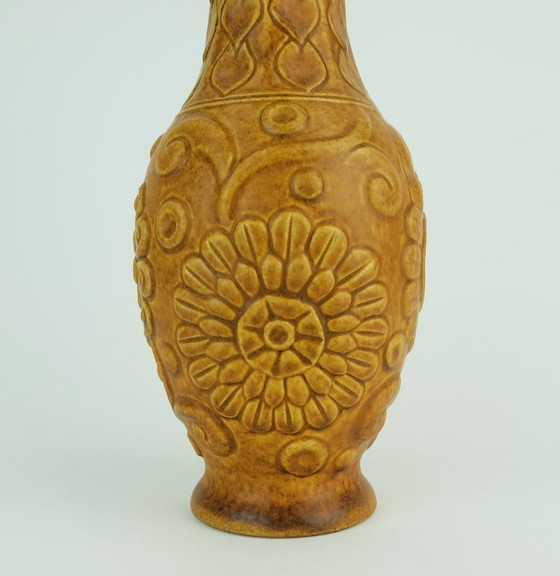 Image 1 of 1960s Bay Ceramic Vase Relief Floral Decor Model 86 25