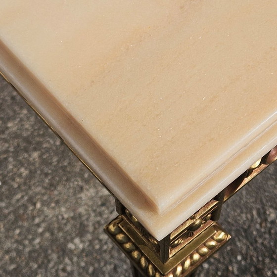 Image 1 of Tavolino da caffè vintage francese in marmo e ottone - Tavolo da cocktail - Tavolo da salotto - Stile Regency - Anni '70