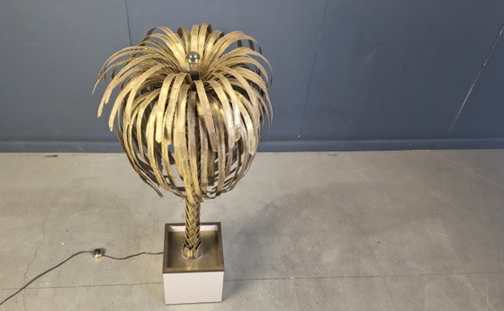 Image 1 of Lámpara de pie con forma de palmera de latón, de Maison Jansen, década de 1970.