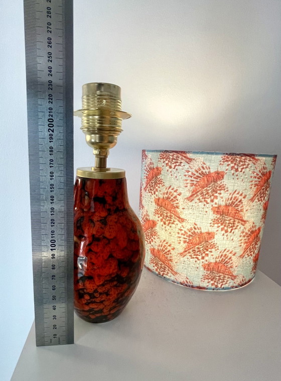 Image 1 of Small cordless table lamp made from Scheurich vase with dragonfish shade