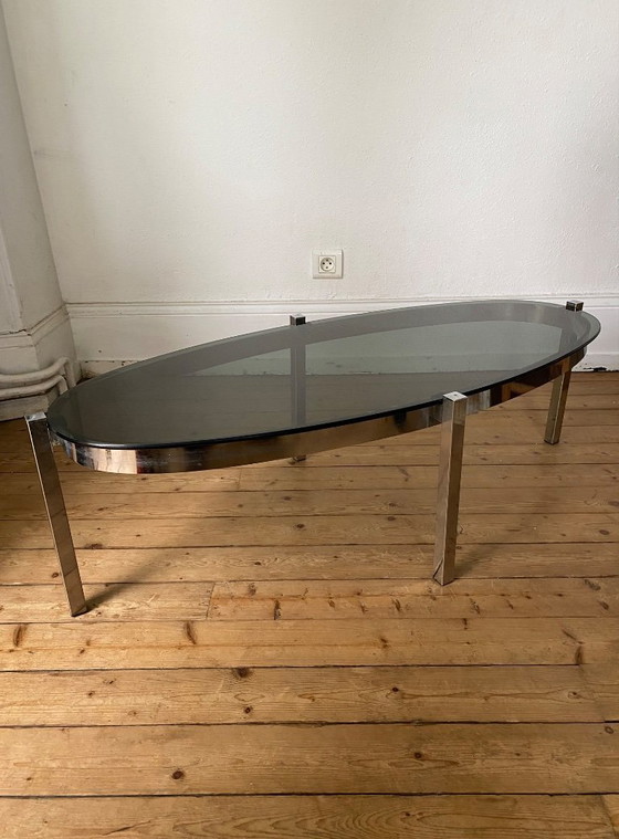 Image 1 of Italian design oval coffee table structure in chrome and smoked glass