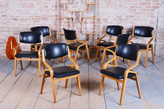 Set of Eight Restored Mid-Century Chairs, by Ludvik Volak, Maple, Czech, 1960s – Dining chairs, Wood, Skai (photo 12 of 20)