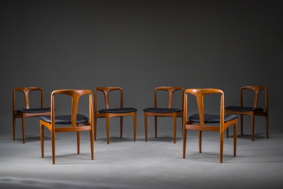 Image 1 of Juliane Dining Chairs in Teak and Black Leather by Johannes Andersen for Uldum Møbelfabrik, Denmark, 1960s, Set of 6