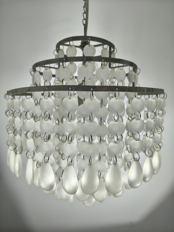 Image 1 of Lampadario vintage con gocce di vetro - 34x72 cm