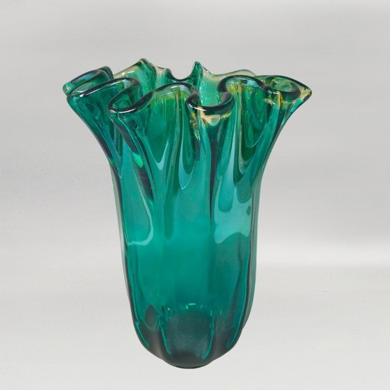 1970s Michielotto Emerald Green Fazzoletto Murano Glass Vase — Italian Vintage (photo 5 of 10)