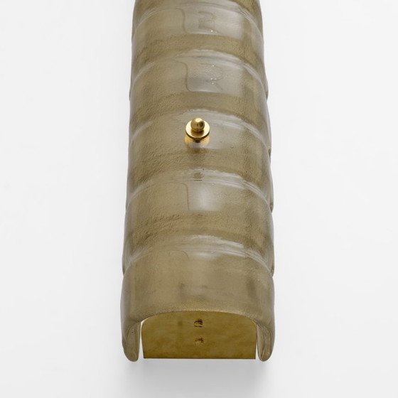 Image 1 of Pair of Murano Gold-Toned Frosted Glass and Brass Wall Sconces, Italy