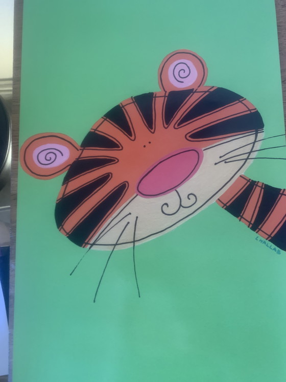 Image 1 of Par de carteles litográficos de Lesley Hallas (2010) - Cebra y Tigre

