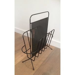 Image 1 of Vintage French black metal magazine rack, 1950