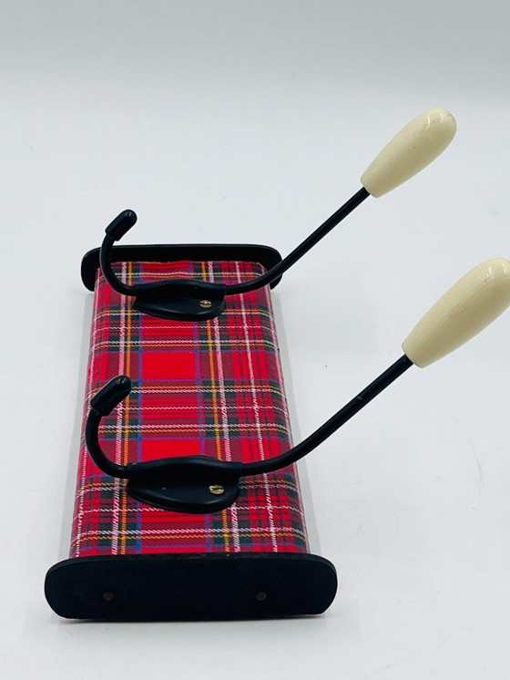 Image 1 of Vintage red tartan coat rack from the 1970s