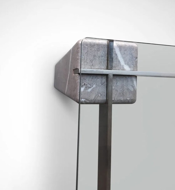 Image 1 of Table à manger Faraone verre/marbre/acier par Renato Polidori pour Skipper