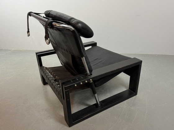 Image 1 of Beautiful black leather Brutalist armchair, designed by Sonja Wasseur. Amsterdam, Netherlands, 1970s.