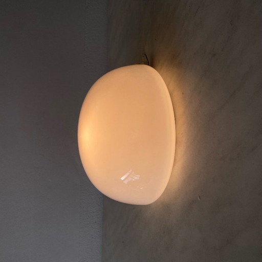 Half-moon ceiling or wall light, 20 cm, white opaline glass, 1960s-1970s, vintage light fixture