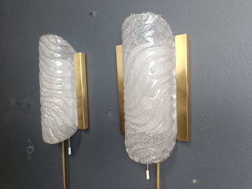 Pair of Brass and Glass Wall Lamps by Fischer Leuchten, 1960s