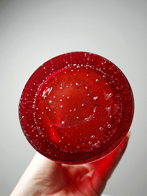 Image 1 of Vaas van rood, geblazen glas met bubbels in Murano-stijl, vintage jaren 1980-1990.