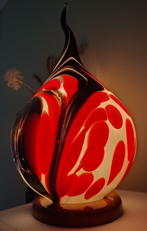 Image 1 of Lampe de table en verre coloré soufflé à la bouche, en forme de goutte