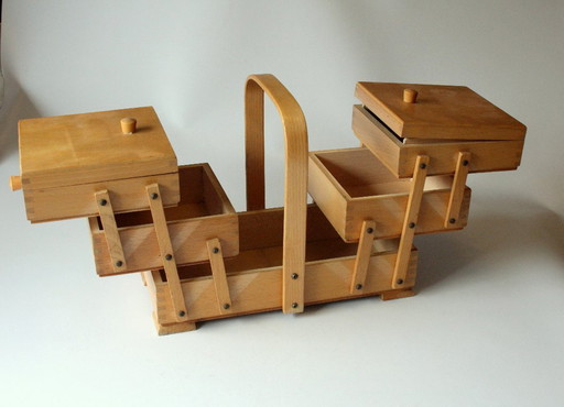 Decorative small wooden sewing box