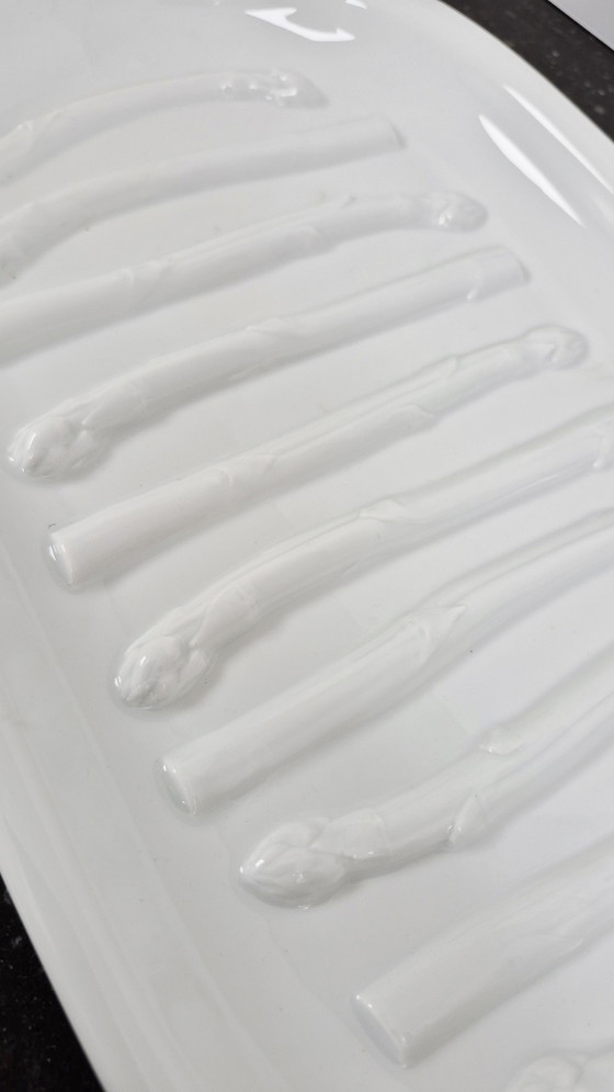 Image 1 of Asparagus Service Set: Plate, Platter, Gravy Boat, Cutlery, Bavaria Seltmann Weiden Porcelain - RARE!