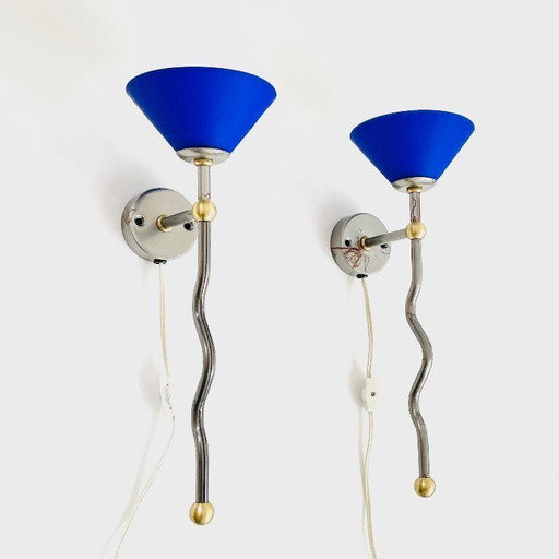 2 Vintage-Designlampen, Belid blau, Postmoderne 80er 90er Retro