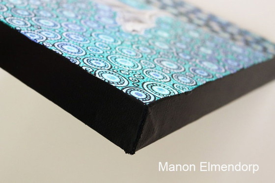 Image 1 of Origineel Handgeschilderd Schilderij "Howling Wolf" 29x29 cm