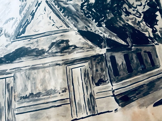 Image 1 of Very Old Painting, Ink and Wash, The Pagoda