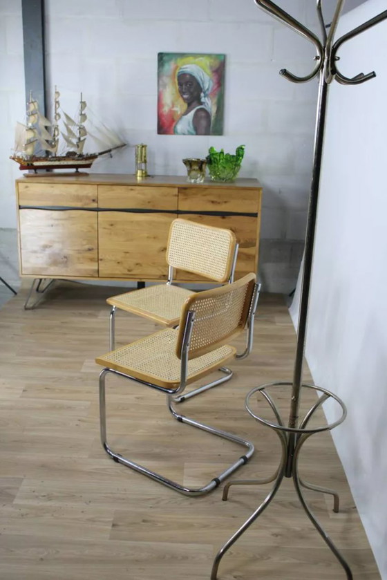 Cesca B32 Stuhl nach Marcel Breuer, Italien – Esszimmerstühle, Rattan, Wood, Vintage (photo 7 of 14)